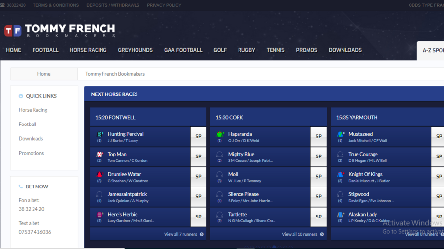 Tommy French Bookmakers screenshot